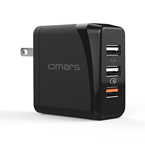 Quick Charge 3.0 Wall Charger, Omars 30W 3-Port USB Power Adapter for Samsung Galaxy S8 / S7 / S6 / Edge, iPhone 7 / 6s / Plus, iPad Air 2 / Mini 3 and more