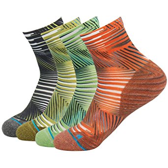 HUSO Unisex Striped Print Athletic Quarter / Ankle Running Socks 3, 4, 7 Pairs