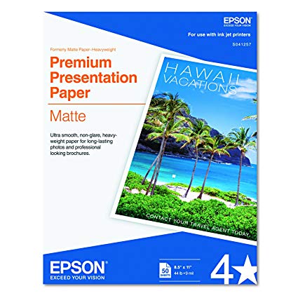 Epson S041257 Premium Matte Presentation Paper, 45 lbs., 8-1/2 x 11 (Pack of 50 Sheets)