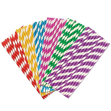 Rainbow Color Stripe Paper Drinking Straws 7.75 Inches 150 Pack