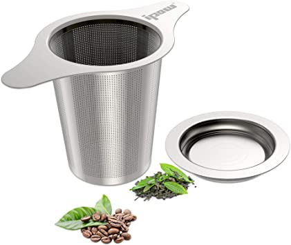 IPOW Upgraded FDA Approved 18/8 Stainless Steel Tea and Coffee Infuser Fine Mesh Filters Tea Strainer Steeper Double Handles for Hanging on Teapots, Mugs, Cups to steep Loose Leaf Tea and Coffee