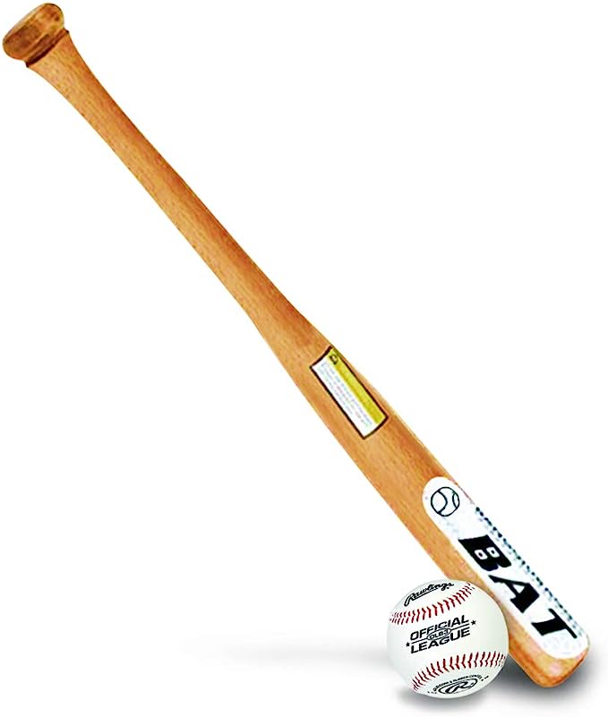 BodyRip Rounders Wooden Baseball Bat - Beginners, Lightweight, Composite Solid Wood, Slender Handle, Self-Defence Tool | Choose from 25", 29", 33" With or Without Rawlings 9" Softball