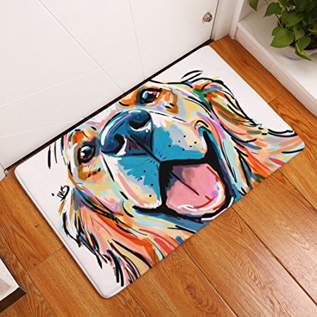 YJBear YJ Bear Thin Colorful Lovely Dog Pattern Floor Mat Coral Fleece Home Decor Carpet Indoor Rectangle Doormat Kitchen Floor Runner 16" X 24"