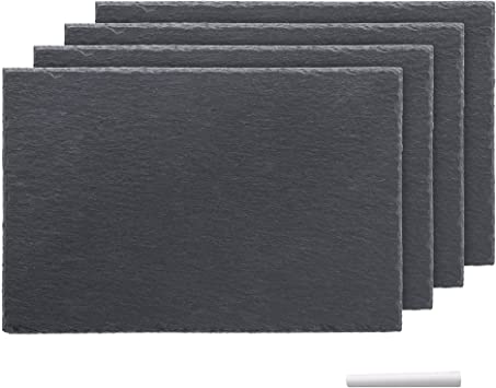 Navaris Natural Slate Serving Plates - Set of 4 Place Mat Serving Trays - Medium Rectangular Stone Table Mat Serving Platter Tiles - 11.8" x 7.8"