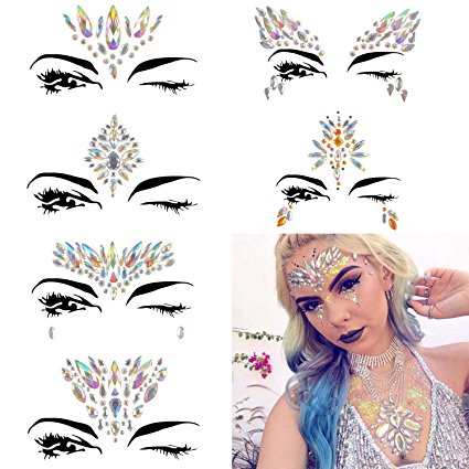 COKOHAPPY 6 Sets Face Rhinestone Jewels Tattoo - BODY STICKERS Crystal Gem Stones Bindi Temporary Stickers