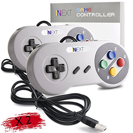 New SNES Super Nintendo Controller, iNNEXT Retro USB Super Classic Controller for PC / Mac / Linux / Raspberry Pi (Multicolored Keys) (2 Pack)