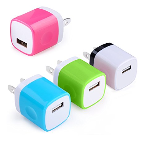 USB Charger, CCLV 4-Pack Universal USB Home Wall Charger Adapter for iPhone 7, 7 Plus, 6s, 6 Plus, 6s Plus, Tablet, Samsung Galaxy S7 Edge, S6 edge, HTC, Nokia, LG, Sony and more USB Devices
