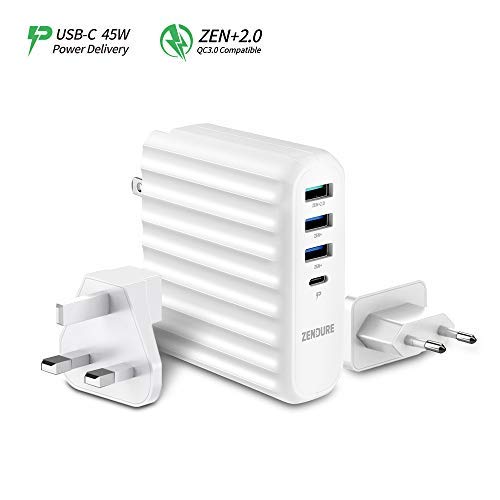 Zendure 63W USB-C PD Wall Charger, (45W Power Delivery & QC 3.0) 4-Port Fast-Charging Travel Adapter Compatible with MacBook, iPhone, Galaxy, Nintendo Switch, Zendure X6 and More - White