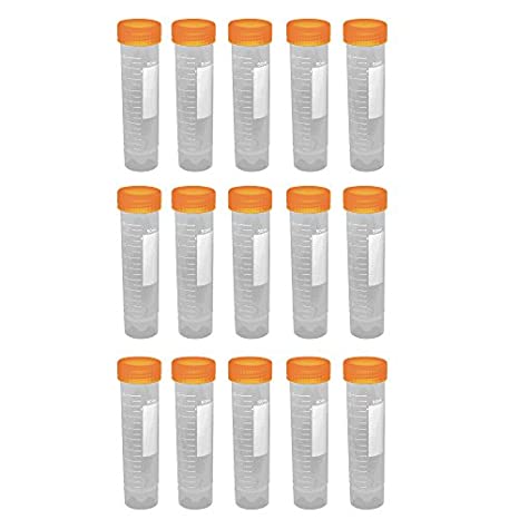 BCP 50ml Flat Bottom Plastic Graduated Vial Tube with Screw Cap 15 pcs