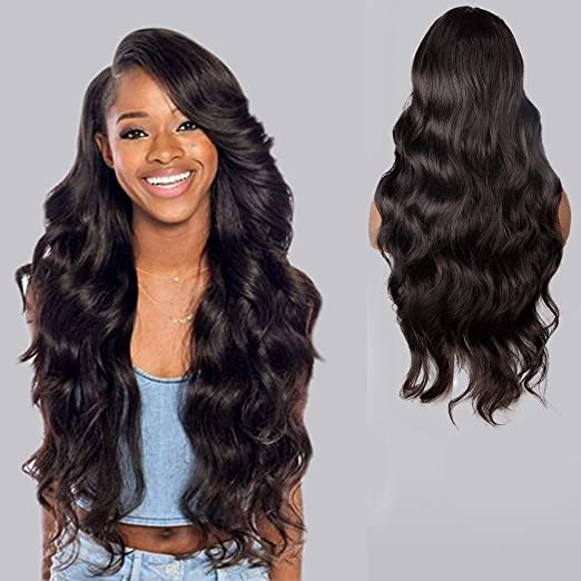 HMD Dark Brown Synthetic Wigs for women 28 Inches Long Wavy Wigs Synthetic Wigs for Women Natural Looking Right Side Part Wig Heat Resistant Replacement Full Machine Made Wig.