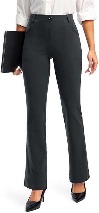 Rammus Womens Dress Pants with Pockets Stretchy Business Casual Work Pants Bootcut Slacks for Office