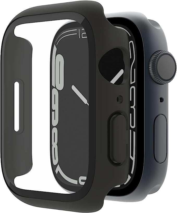 Belkin ScreenForce Apple Watch 44mm, 45mm Series 7, SE, 6, 5, 4 Bumper Case with Built-In Tempered Glass Screen Protector, Scratch Resistant and Easy Installation- Black