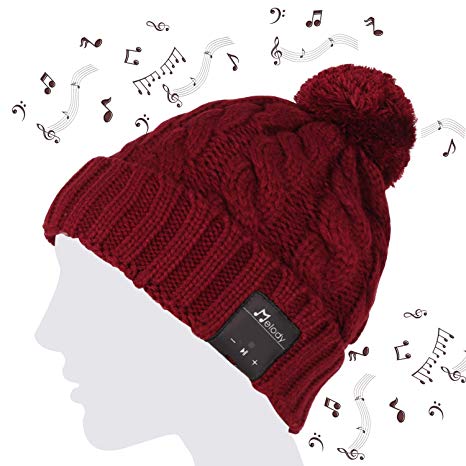 Coeuspow Bluetooth Beanie Hat 4.2 Wireless Smart Beanie Headset Music Cap Music Beanie Hat with HD Stereo Speaker,Built-in Mic, 100% Soft Acrylic,Hand Free for Women Girls Running Skiing Skating (Red)