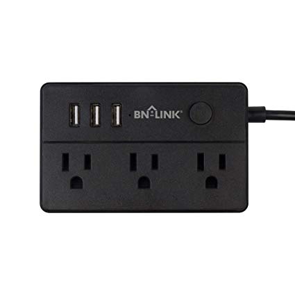 BN-LINK CP-C05 Mini Desk Power Strip with 3 Outlets and 3 USB Ports, 5 Feet Cord, Black