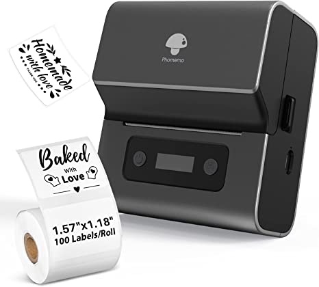 Phomemo Label Makers- 3 Inch Large Label Maker M221 Bluetooth Thermal Barcode Printer for Small Business/Home Use, for Barcode, Address, Logo, Mailing, Stickers, Compatible with Phone & PC, Gray