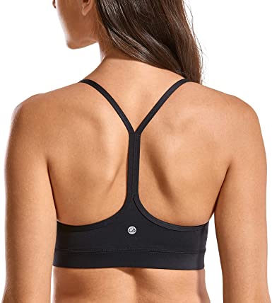 CRZ YOGA Brushed Low Impact Strappy Sports Bra for Women Y Racer Back Spaghetti Strap Yoga Bra Tops with Removable Pads