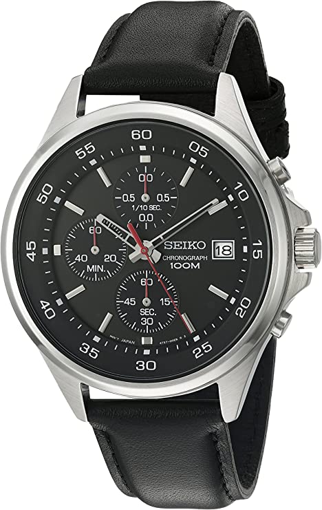 Seiko Men's 'Special Value' Quartz Stainless Steel and Leather Dress Watch, Color:Black (Model: SKS495)