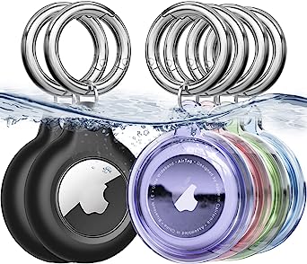 IPX8 Waterproof Airtag Holder, 6 Pack Apple Air Tags with Keychain, AirTag Case for Dog Collar, Luggage, Keys, Anti-Scratch Full Body Protective Airtag Holder (2*Black,Blue,Pink,Purple,Green)