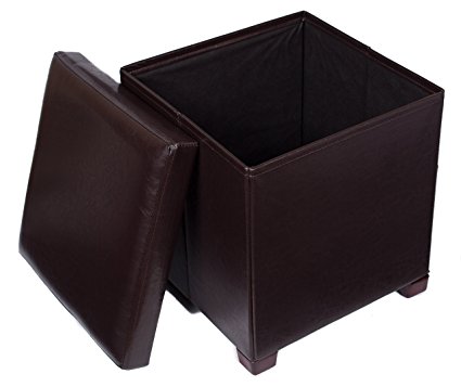 Birdrock Home Faux Leather Folding Storage Ottoman with legs| 16 x 16 | Strong and Sturdy | Quick and Easy Assembly | Foot Stool | Dark Brown
