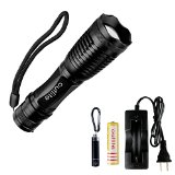 Outlite E6 Rechargeable 18650 Battery and Charger Included 900 Lumen CREE XML T6 LED Portable Adjustable Focus Zoom Tactical handheld Flashlight Rugged Aluminum Construction Water Resistant Lighting Lamp TorchFor Hiking Camping Emergency
