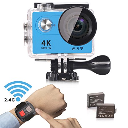 Aokon New AR 4K Full Ultra HD WIFI 2.0"LCD Waterproof Diving Sports Action Camera with 2 Batteries and 2.4G Control 12MP 170°Wide Angle Lens (Blue)