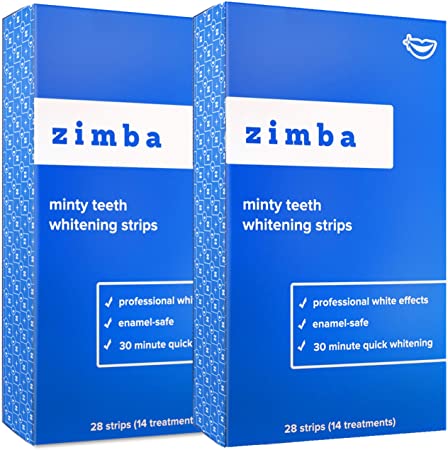 Zimba Teeth Whitening Strips - Zimba Whitening Strips - Teeth Whitening Formulated for Sensitive Teeth - White Strips Teeth Whitening - Natural, Enamel-Safe Whitening Strips (2 Pack, Mint)