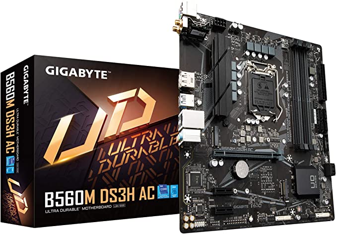 GIGABYTE B560M DS3H AC (LGA 1200/ Intel/ B560/ Micro-ATX/Dual M.2/ PCIe 4.0/ USB 3.2 Gen1/ GbE LAN/Motherboard)