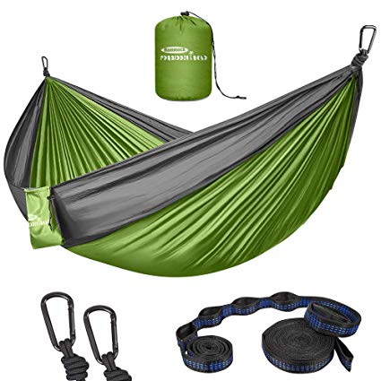 Forbidden Road Hammock Single Double Camping Portable Parachute Hammock for Outdoor Hiking Travel Backpacking - 210D Nylon Taffeta Hammock Swing - Support 400lbs - 660lbs Ropes Carabiners Included