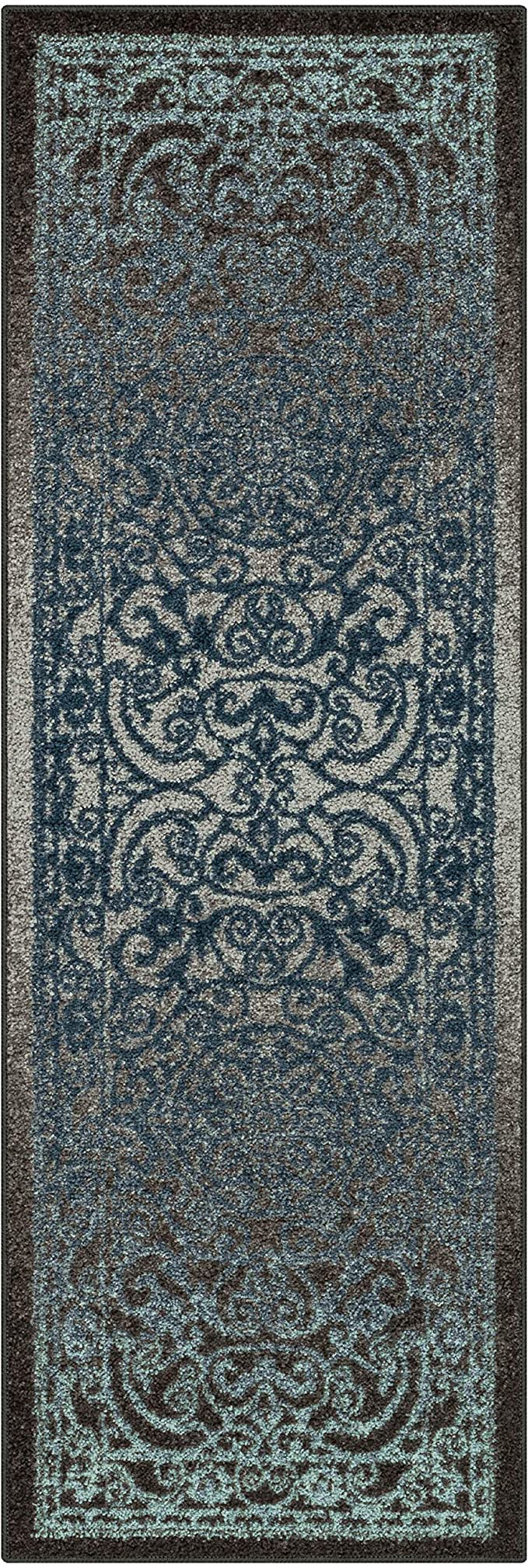 Maples Rugs Pelham Vintage Runner Rug Non Slip Hallway Entry Carpet [Made in USA], 1'8 x 5, Charcoal/Radiant Blue