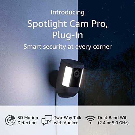 Introducing Ring Spotlight Cam Pro, Plug-In | 3D Motion Detection, Two-Way Talk with Audio , and Dual-Band Wifi (2022 release) - Black