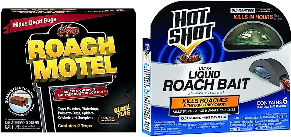 Black Flag Roach Motel Insect Trap, 12-Pack & Hot Shot Liquid Roach Bait, Roach Killer, 1 Pack, 6-Count
