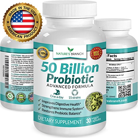 BEST 50 BILLION Probiotic 15 Strains ★ Digestive Health & Immune Support HIGH POTENCY Blend Ultra Probiotics for Women   Men Renew Natural Balance Ultimate One Daily Supplement 30 Capsules