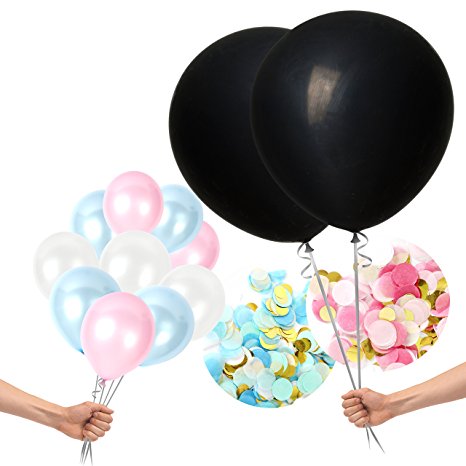 Gender Reveal Balloons Confetti Decoration Kit for | Girl or Boy? | Pink Blue & Gold Confetti, Giant 36in Black, 12 Inch Pink Blue Latex Balloons | Baby Showers, Baby Gender Reveal Party Supplies