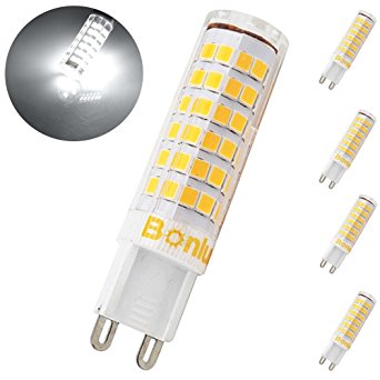 Bonlux LED G9 Bi-pin Bulb 6W Daylight 6000K T4 G9 Ceramic Pendant Light 360 Omni-direction Beam Angle 50W Halogen Replacement Bulb for Under-cabinet Ceiling Fan Puck Track Lighting (Pack-4)