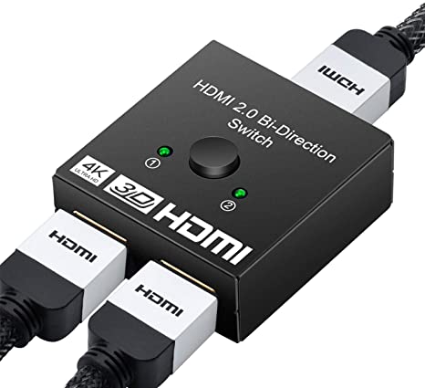 2 Port HDMI Switch 2 in 1 out 4K hdmi 2.0 switch Splitter, Bi-Directional 2 to 1 HDMI Switcher 2 in 1 out or 1 in 2 out HDMI Selector Box, Supports 4K 3D 1080P HDR HDCP for PS4, Nintendo Switch, XBox, HDTV, Roku etc.