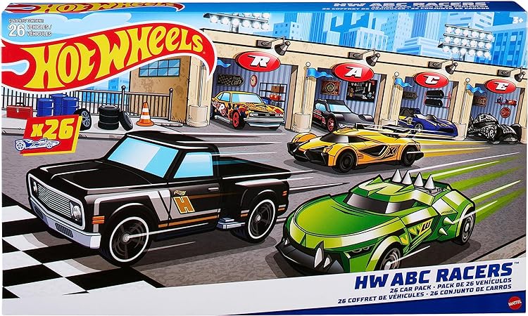 Hot Wheels ABC Racers, 26 Hot Wheels Cars in 1:64 Scale with Letters of The Alphabet, Learn to Spell & Read with Hot Wheels Toy Cars