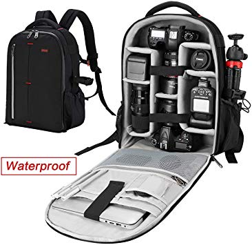 ESDDI Camera Backpack Waterproof Shockproof 32 * 15 * 46CM Camera Case with Compartment Featuring Padded Custom Dividers for Lenses, Laptop, Tripod Holder, Photography Accessories and DSLR Cameras