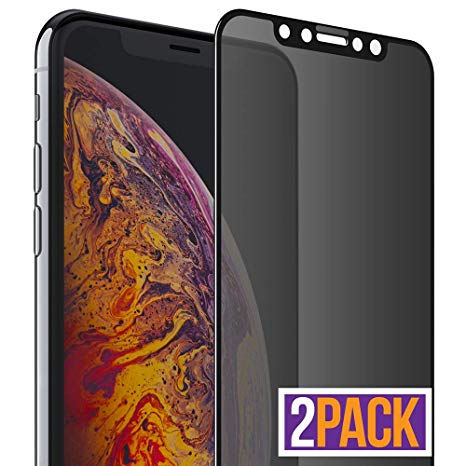 FlexGear iPhone Xs MAX Privacy Glass Screen Protector [Full Coverage] Designed for iPhone Xs MAX (2-Pack)