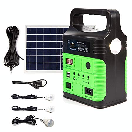 Portable Solar Generator Lighting System - UPEOR Solar Power Generator Kit for Emergency Power Supply,Home & Outdoor Camping,Including MP3&FM Radio,Solar Panel,3 Sets LED Lights(Green)
