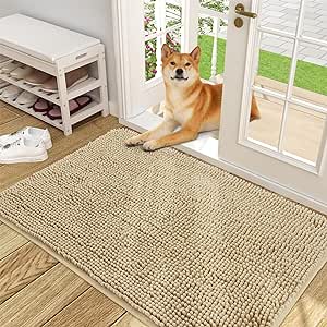 OLANLY Dog Door Mat for Muddy Paws, Absorbs Moisture and Dirt, Absorbent Non-Slip Washable Mat, Quick Dry Microfiber, Mud Mat for Dogs, Entry Indoor Door Mat for Inside Floor(48x30 Inches, Beige)