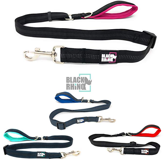 Black Rhino – Adjustable Length Dog Leash (3-5 Ft) with Soft Neoprene Padded Handle | Heavy Duty Lead for Easy Control | Small Medium Large Breeds | Reflective Stitching