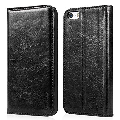 iPhone SE Case, Benuo [Vintage Book Series 1] [Ultra Soft] iPhone 5S Genuine Leather Case, Protective Folio Case Flip Cover [1 Card Slot] with Stand Function for Apple iPhone SE / iPhone 5S 5 (Black)