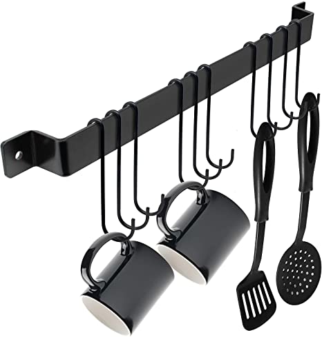 Sorbus Kitchen Pot And Pan Hanger Rail Bar Rack Wall Mounted 17 Inch with 10 Hooks, Utensil & Cookware hangers, Industrial Farmhouse Style, Black Wrought Iron