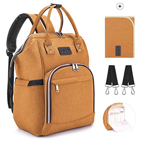Baby Changing Bag, Viedouce Baby Diaper Bag Nappy Backpack, Maternity Bags with 1 Pcs Diaper Changing Pad and 2 Stroller Straps, Waterproof, Large Capacity for Mom and Dad (Orange)