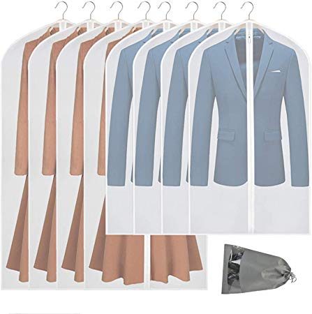 VICKERT Hanging Garment Bag Lightweight Suit Bags, 8 Pack Clear Garment Bags, Full Zipper Suit Bags,PEVA Moth-Proof Garment Bags for Storage and Travel