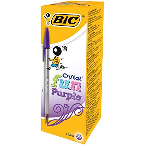 BIC Cristal Fun Ballpoint Pens Wide Point (1.6 mm) - Purple, Box of 20