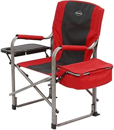 Kamp-Rite Outdoor Camp Folding Director's Chair with Side Table & Cooler, Red