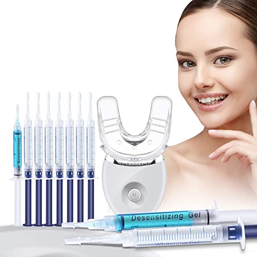 OriHea Teeth Whitening Kits LED Light, 5X More Powerful Blue LED Light, (8) 3ml Teeth Whitening Gel, (2) 3ml Desensitizing Gel, White Smile Set with Mouth Tray