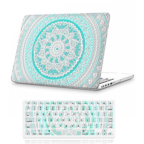 iCasso Macbook Retina 15 inch Rubber Coated Soft Touch Hard Shell Protective Case Cover For Macbook Pro 15 Inch Retina (No CD-ROM )Model A1398 With Keyboard Cover-Blue&White Medallion