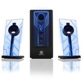 GOgroove BassPULSE Computer Speaker System with Blue LED Glow Lights and Powered Subwoofer - Works with PC  Apple MAC  ASUS  Acer  Alienware  CybertronPC  Dell  HP  and More Computers